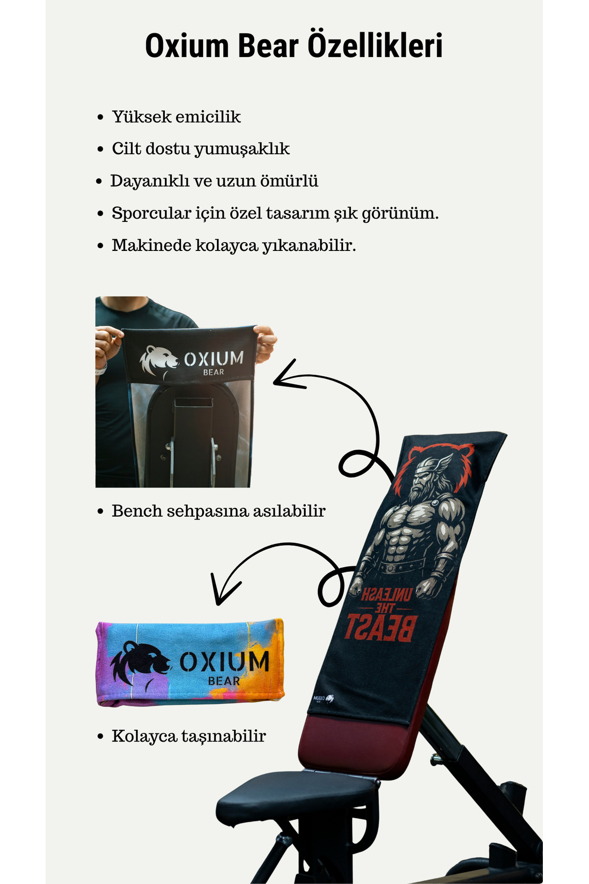 OXIUM BEAR Pamuklu Yeni Nesil Fitness Spor Havlusu - Dijital Baskılı - Hızlı Kuruyan Mikrofiber | 888 - Görsel 2