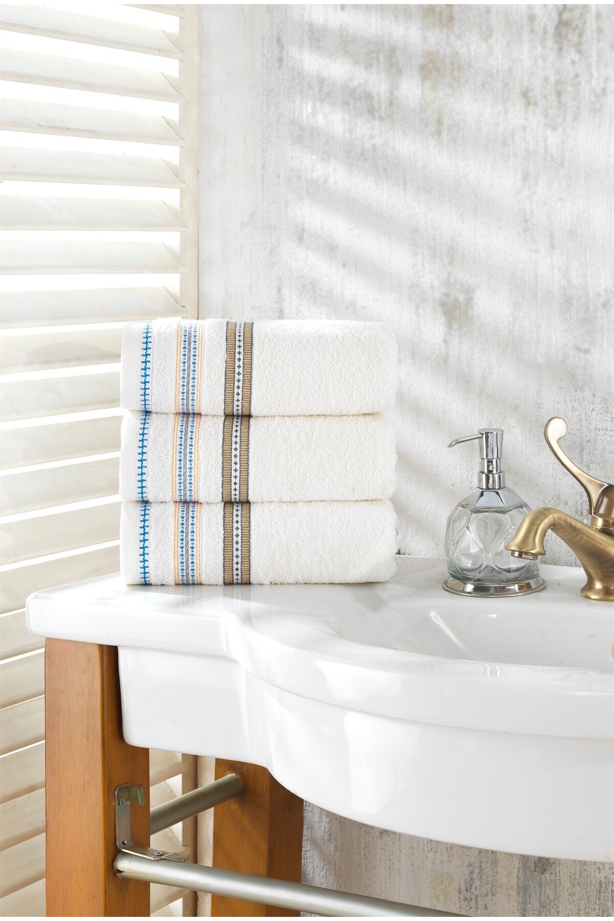 neşe home collection Neşe Home Lyric 3’lü Krem El & Yüz Havlu Seti 50x100 – %100 Pamuklu, Yumuşak ve Emici