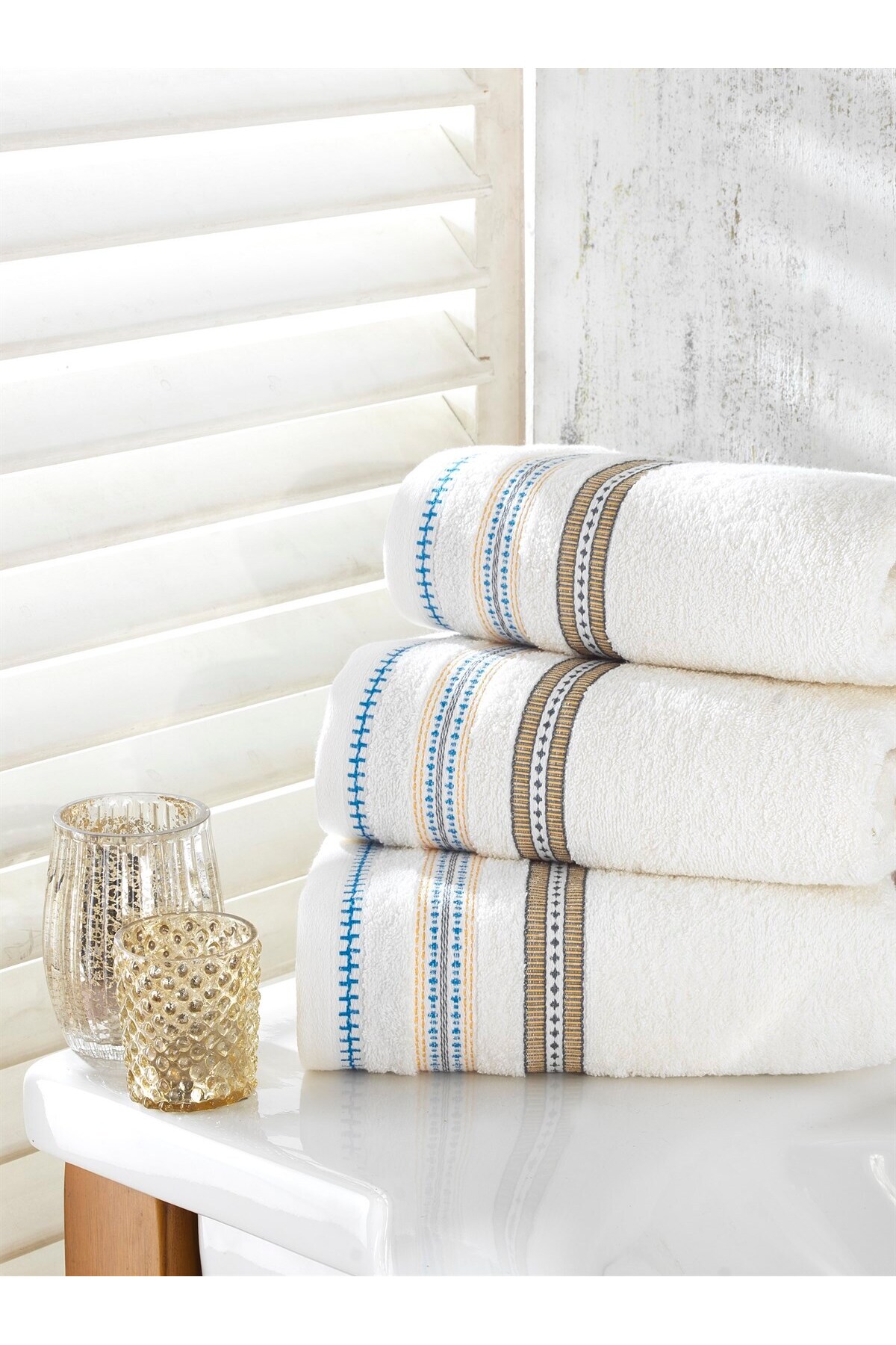 neşe home collection Neşe Home Lyric 3’lü Krem El & Yüz Havlu Seti 50x100 – %100 Pamuklu, Yumuşak ve Emici - Görsel 2