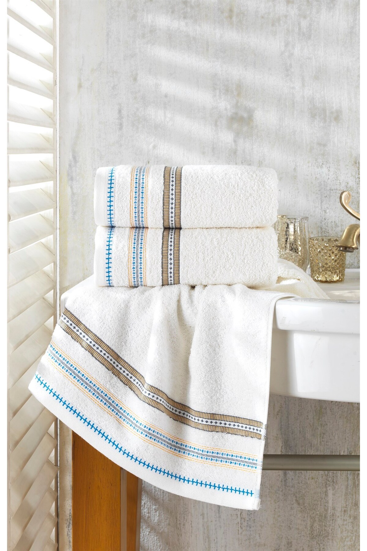 neşe home collection Neşe Home Lyric 3’lü Krem El & Yüz Havlu Seti 50x100 – %100 Pamuklu, Yumuşak ve Emici - Görsel 3