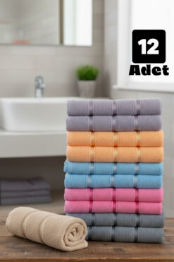 Senpai Softiva Pamuklu El Yüz Havlusu Seti 12’li Yumuşak Emici Banyo Mutfak Spor ve Otel | 50x90cm