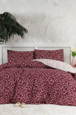 Elart Jasmin Nevresim Takımı Çift Kişilik %100 Pamuk Ranforce Lastikli Çarşaf (200x220 cm) Bordo