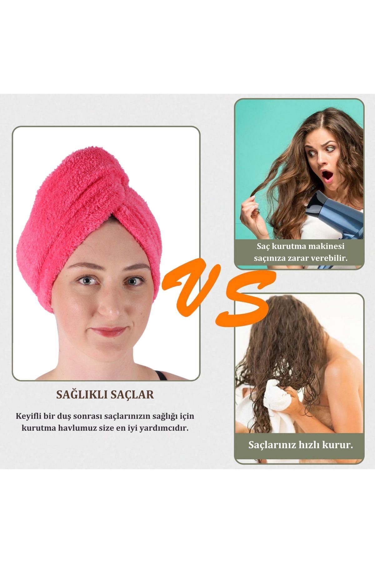 vosvera Saç Kurulama Bonesi Banyo Saç Kurulama Havlusu Ve Makyaj Uygulama Seti Fuşya - Görsel 3