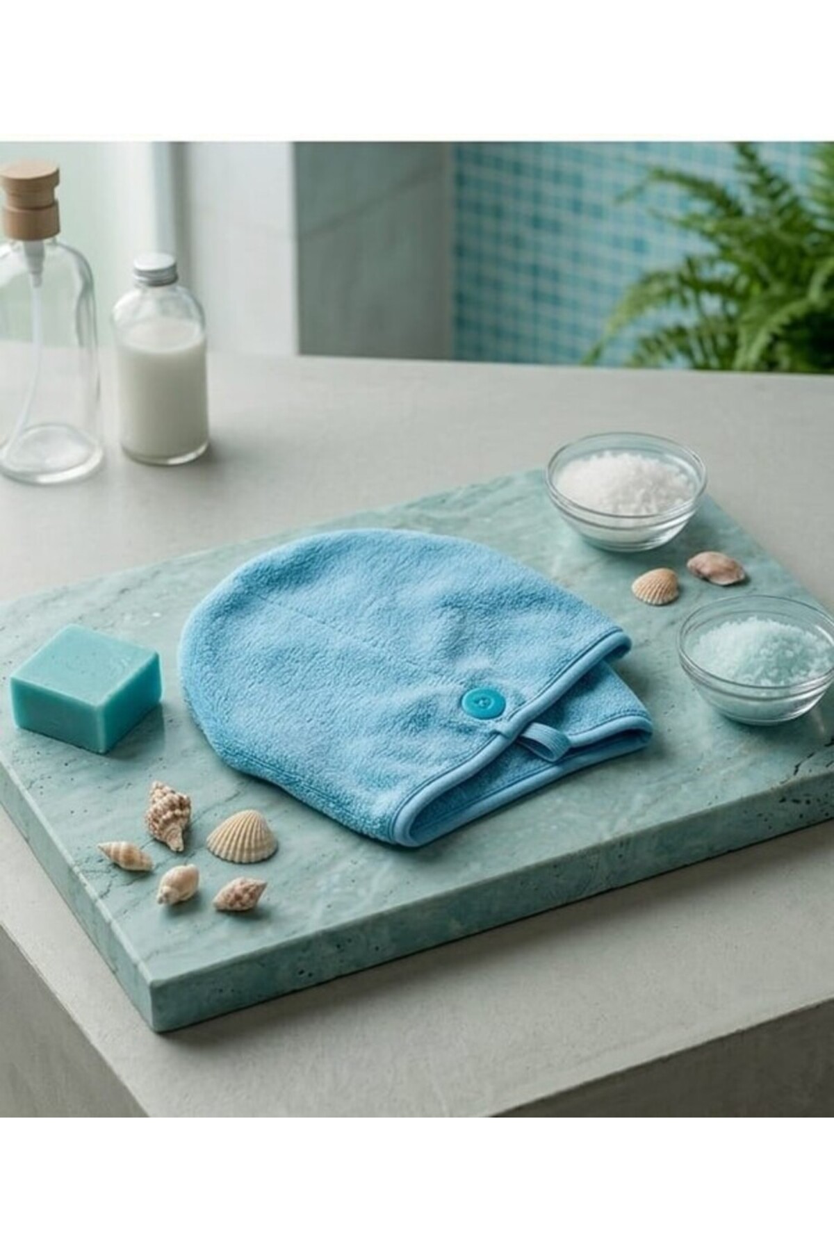 Lanugo Baby Clothes Düğmeli Lastikli Saç Havlusu Havlu Bone Saç Kurutma Bonesi Duş Bonesi - Görsel 2