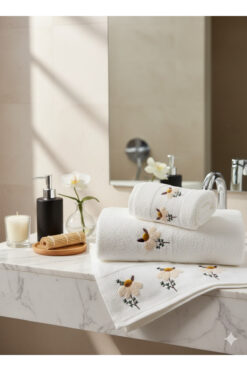 YUVAM CONCEPT %100 Pamuk Nakışlı 2'Li El Yüz Havlusu Set 50x90 Cm