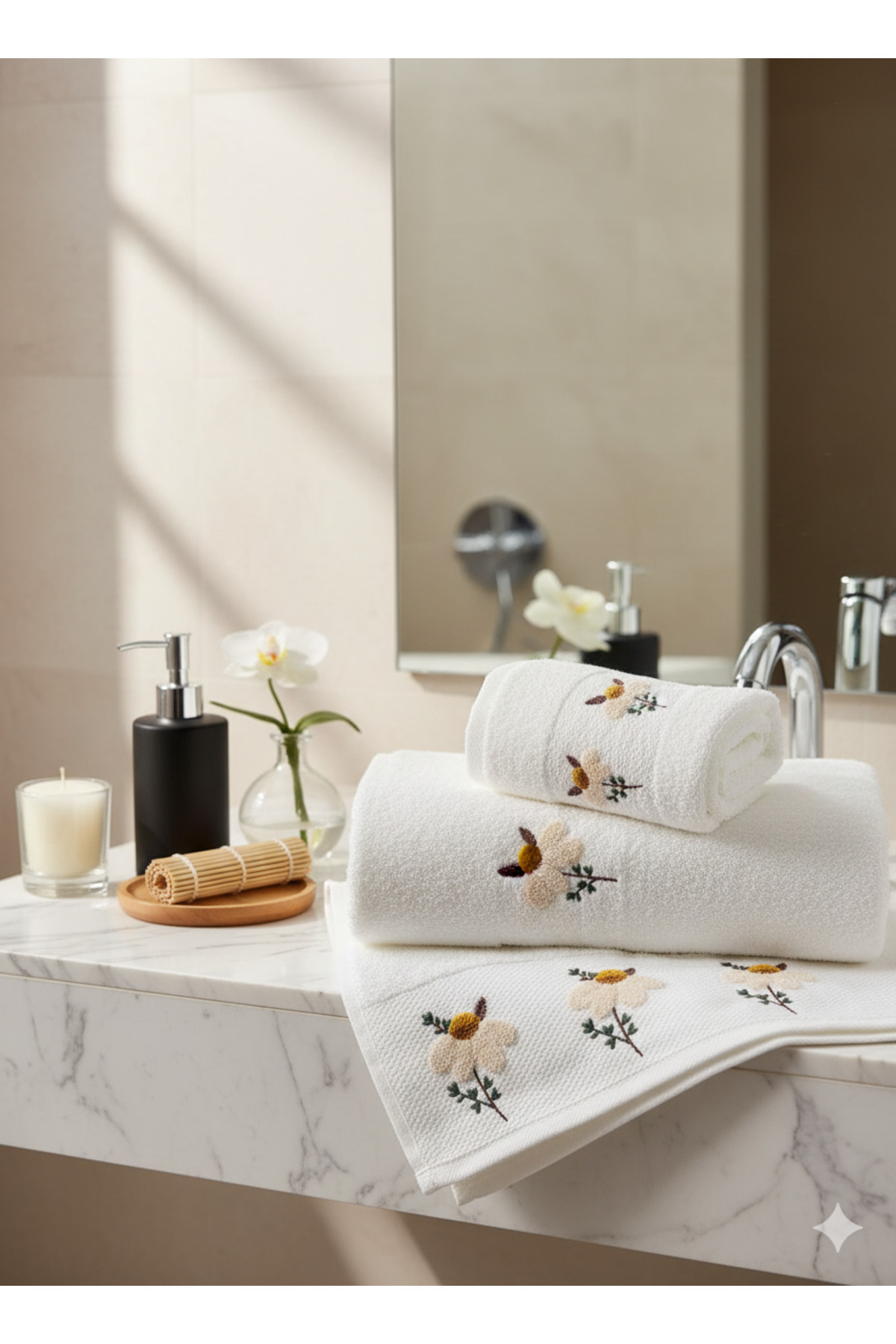 YUVAM CONCEPT %100 Pamuk Nakışlı 2'Li El Yüz Havlusu Set 50x90 Cm