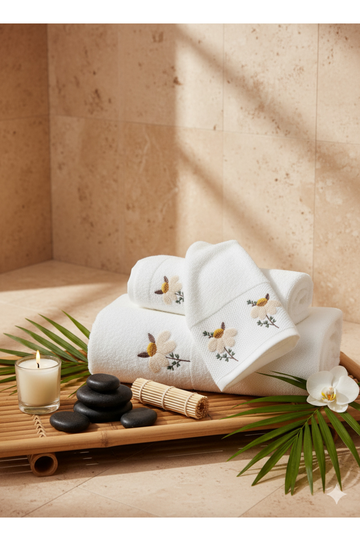 YUVAM CONCEPT %100 Pamuk Nakışlı 2'Li El Yüz Havlusu Set 50x90 Cm - Görsel 2