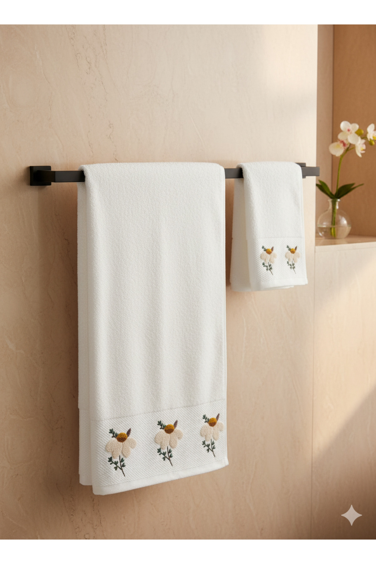 YUVAM CONCEPT %100 Pamuk Nakışlı 2'Li El Yüz Havlusu Set 50x90 Cm - Görsel 3