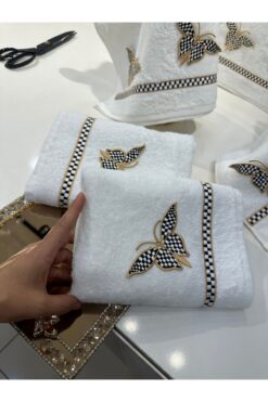 incisecrethome Havlu , Kelebek Desenli Üç Boyutlu Nakış İşlemeli Bambu Baş havlusu ( 50*90 )