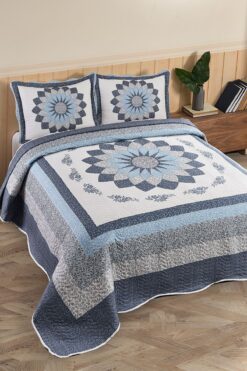 Örtüm Gloria Mavi Çift Kişilik Kapitone Yatak Örtüsü