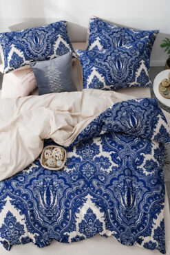 İQON Lastikli Çarşaflı Nevresim Takımı Çift Kişilik SHALL MAVİ