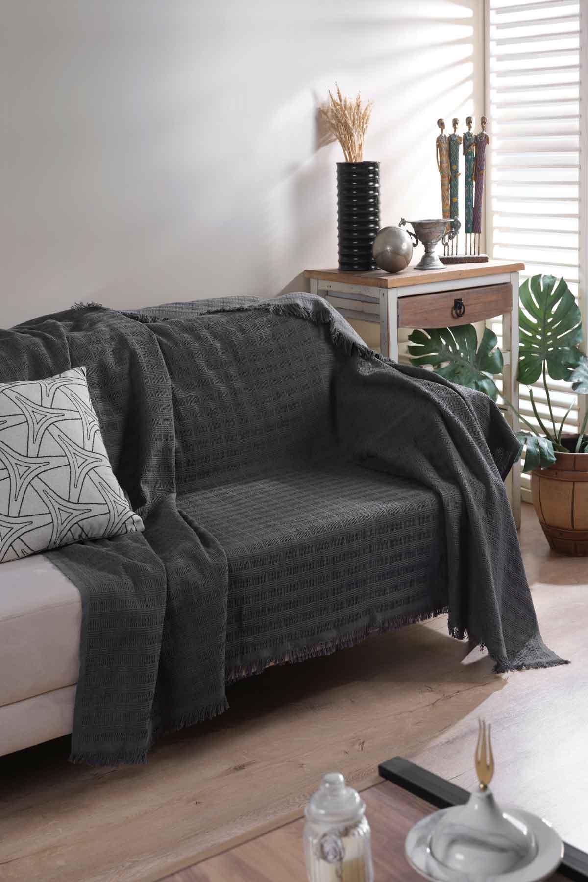 Elart Carlo Koltuk Örtüsü Koltuk Şalı Füme (170x200cm) Füme