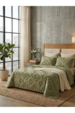 miar home perde tekstil Çift Kişilik Yatak Örtüsü Takımı 250 x 260 cm – Valonlu Model 2 Adet 50 x 70 Yastık Kılıfı