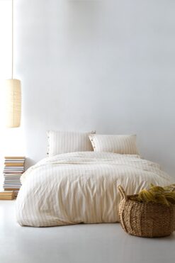 Berolige Sunday %100 Pamuklu Battal Boy Yıkamalı İplik Boya Çizgili Nevresim Takımı Kahverengi