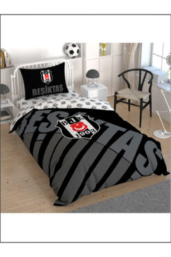 Taç Lisanslı Nevresim Takımı Beşiktaş Siyah Logo Tek Kişilik