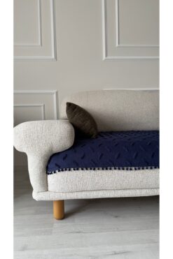 DİLETTO Bohem Kumaşı Püsküllü Ponponlu Oturma Yerini Kapatan Koltuk Örtüsü 90 X 200 Lacivert