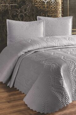 REYS Kapitoneli Çift Kişilik Yatak Örtüsü Takımı 230x250 50x70 2 Adet Yastık Kılıfı - GRİ -