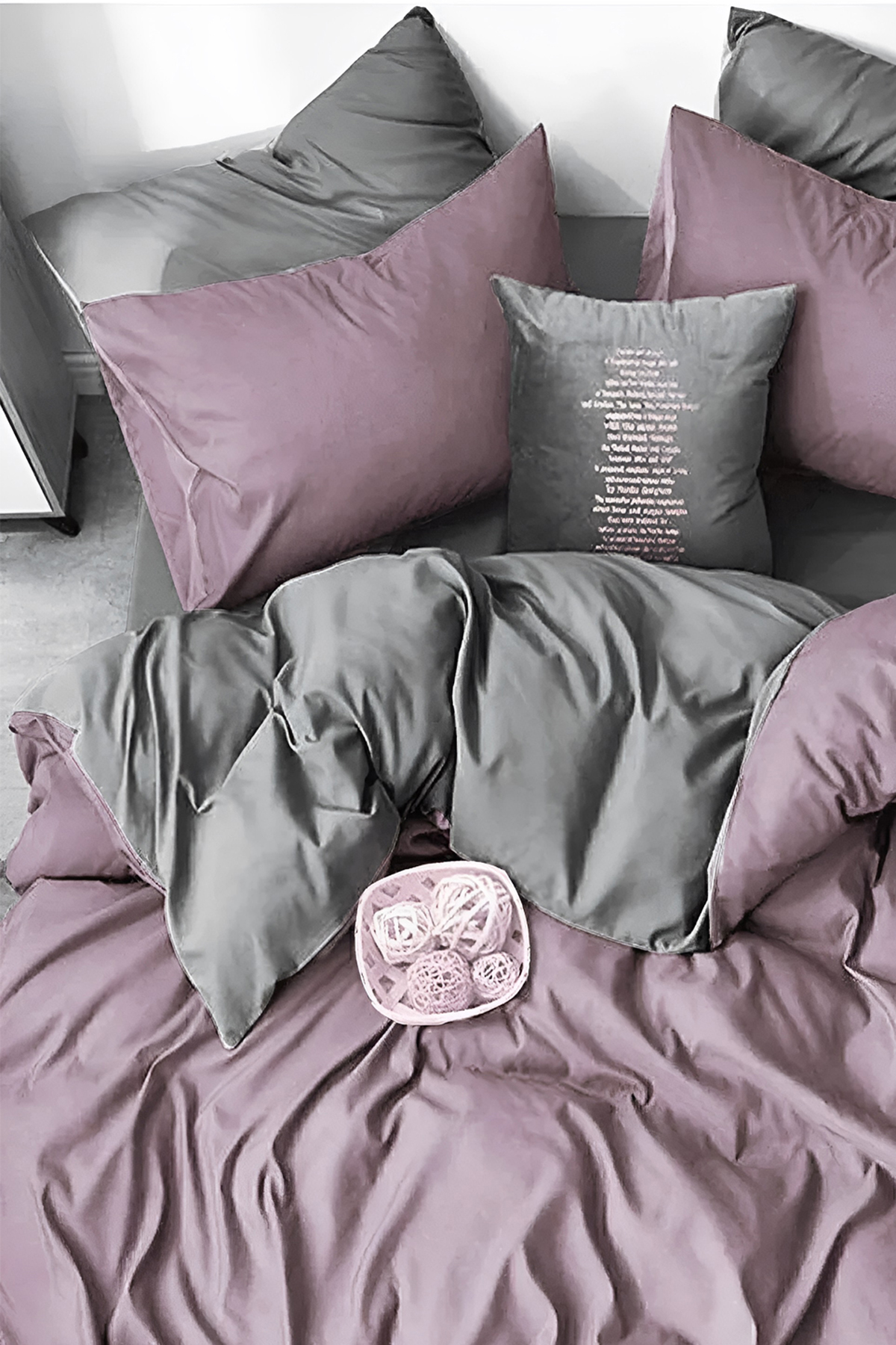 İQON Lastikli Çarşaflı Nevresim Takımı Çift Kişilik Gülkurusu-gri - Görsel 2