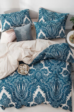 İQON Lastikli Çarşaflı Nevresim Takımı Çift Kişilik SHALL PETROL