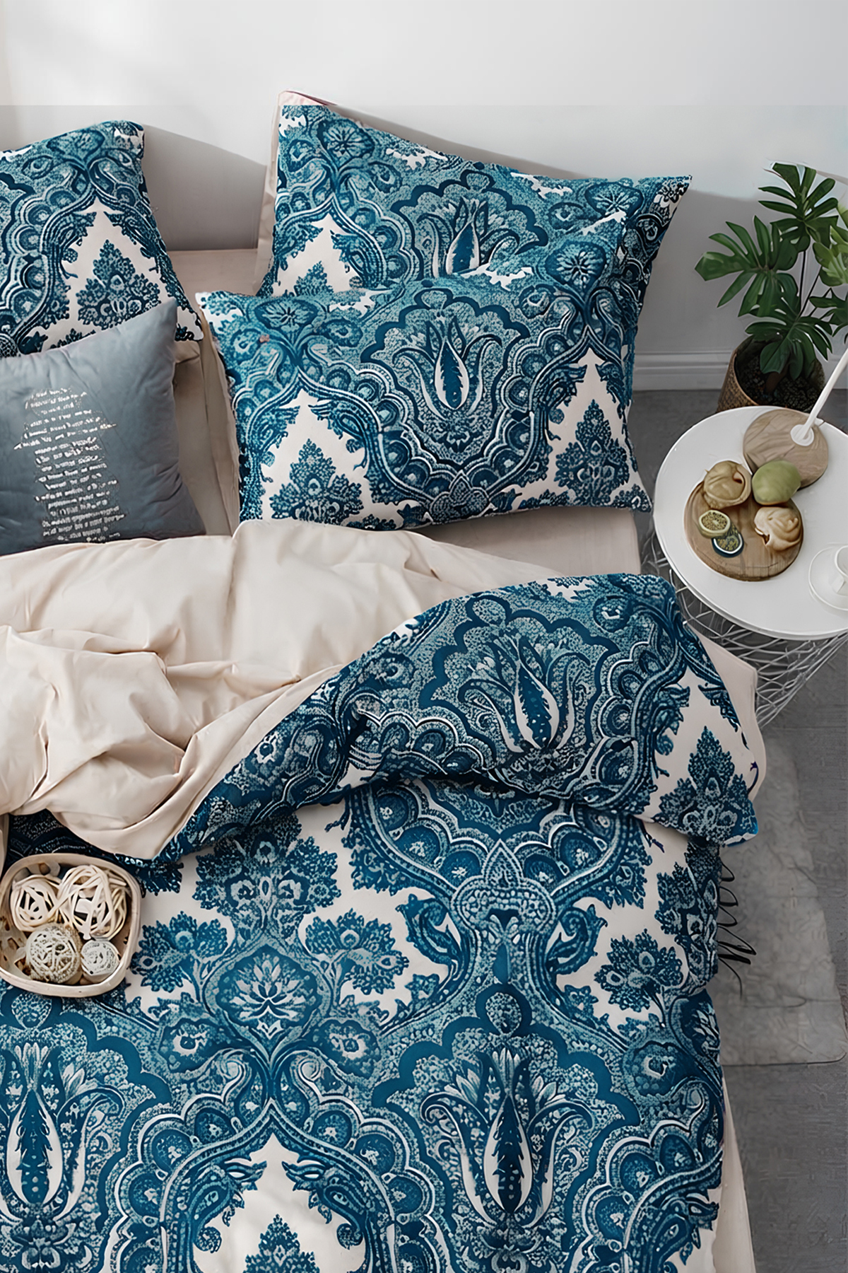 İQON Lastikli Çarşaflı Nevresim Takımı Çift Kişilik SHALL PETROL - Görsel 2