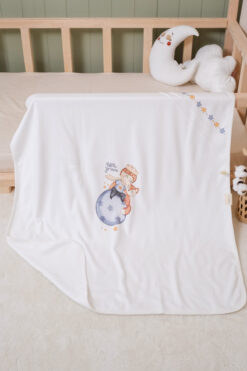 BABYLİM Erkek Bebek Küçük Prens Baskılı %100 Pamuklu Battaniye 85x90 cm Çift Katlı