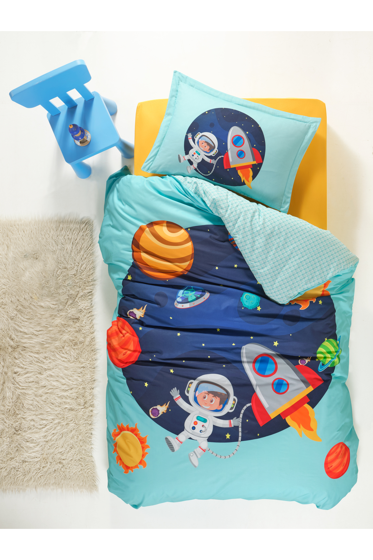 vionka home Tek Kişilik Nevresim Takımı Astronot (120×200 ÇARŞAFLI)