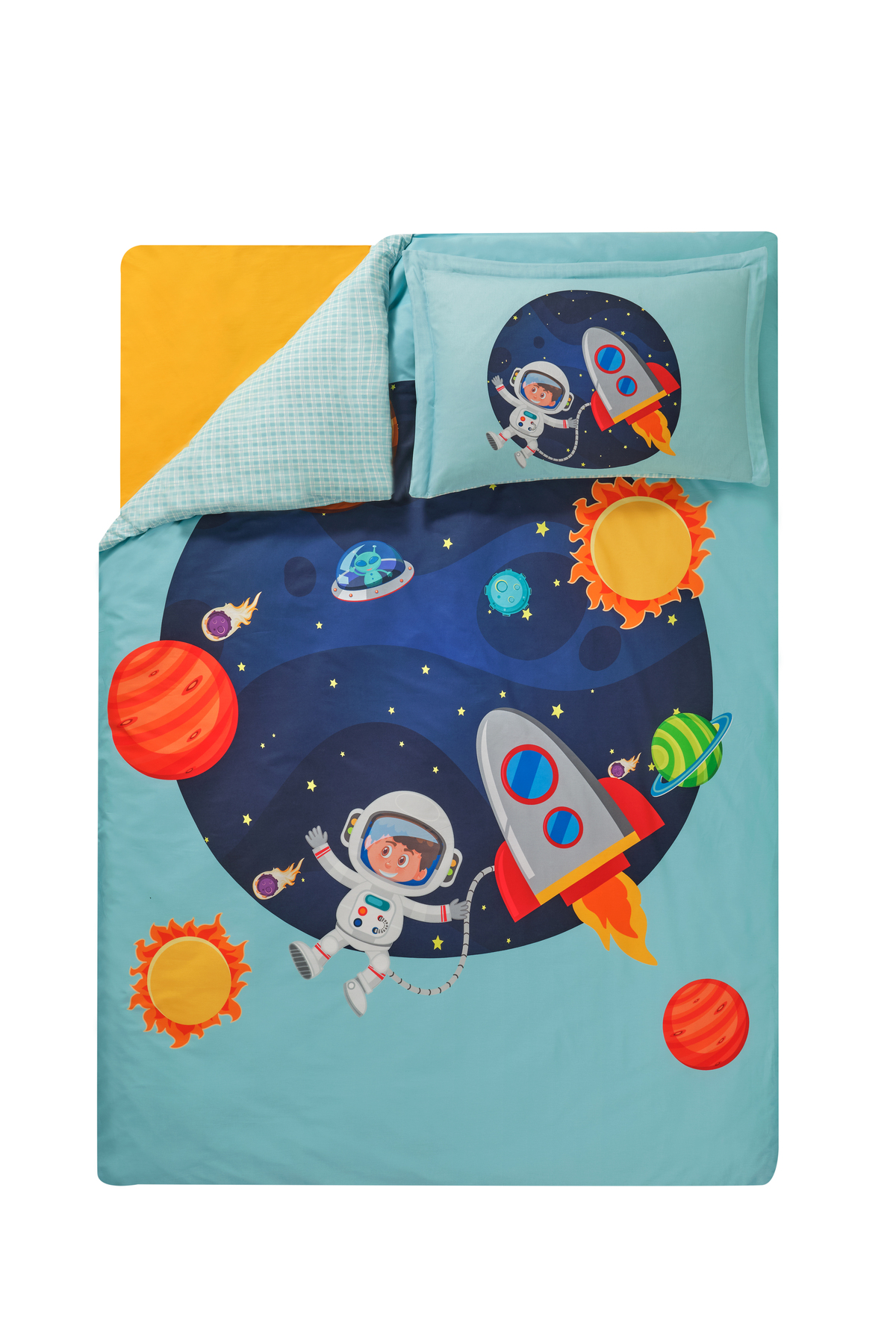 vionka home Tek Kişilik Nevresim Takımı Astronot (120×200 ÇARŞAFLI) - Görsel 2