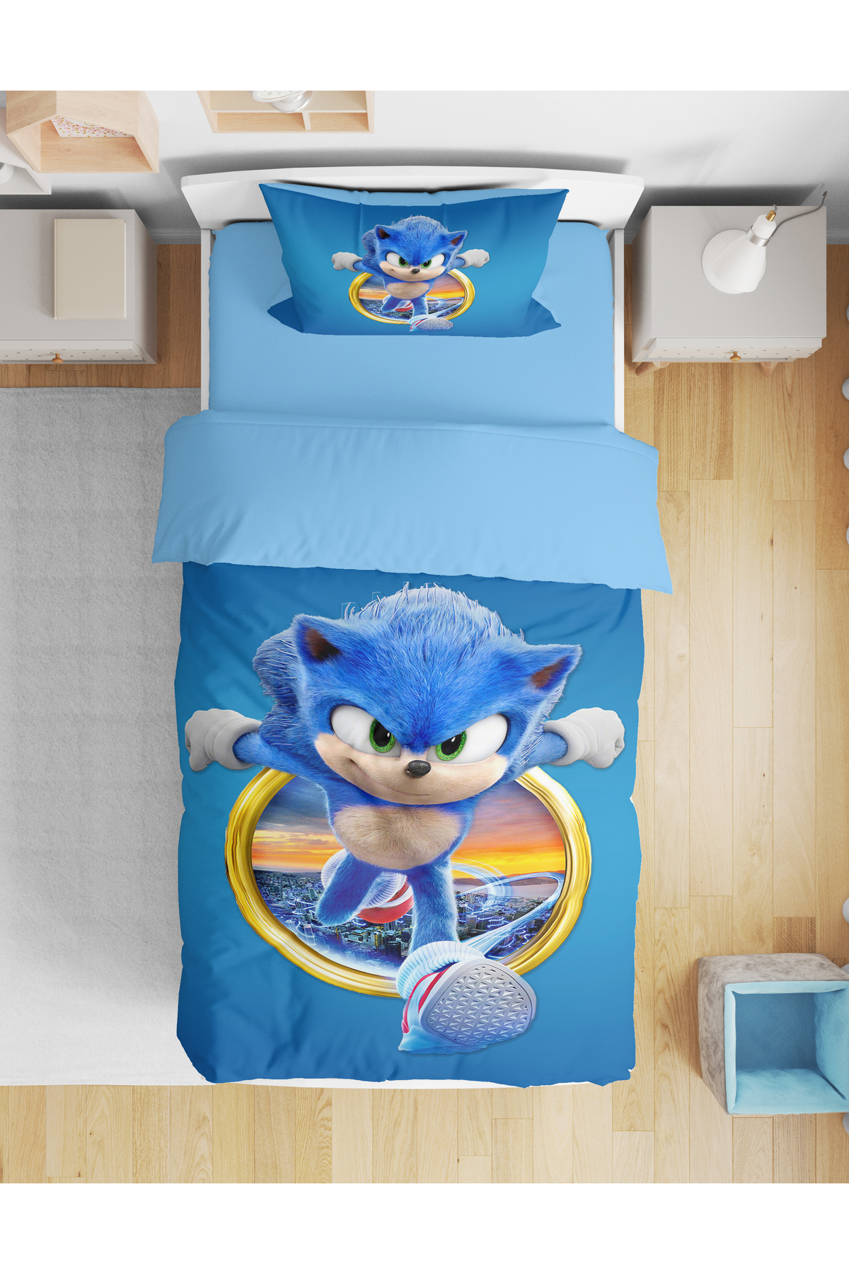 Erays Home Sonic 3d Dijital Baskılı Tek Kişilik Erkek Çocuk Nevresim Takımı Genç Nevresim Takımı