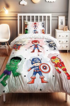 EVPANYA Minik Süper Kahramanlar Desenli Tek Kişilik Bebek Çocuk Nevresim Seti