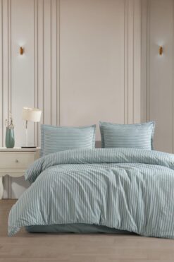 VAROL Lastikli Saten Çizgili Çift Kişilik Nevresim Takım