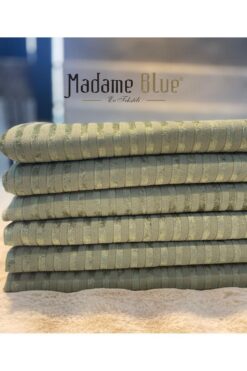 Madame Blue Bambu Çizgili Süngerli Kadife Kaymaz Çekyat Koltuk Örtüsü 170x210 Cm Haki Yeşil