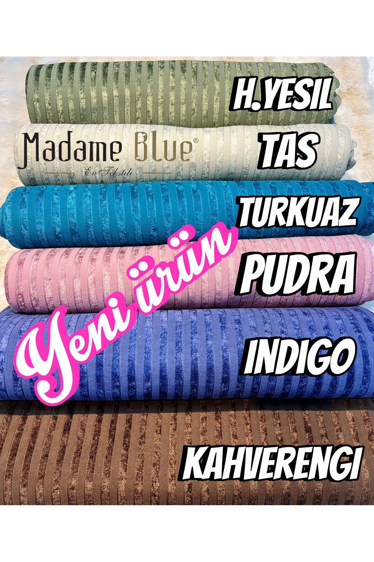 Madame Blue Bambu Çizgili Süngerli Kadife Kaymaz Çekyat Koltuk Örtüsü 170x210 Cm Haki Yeşil - Görsel 3