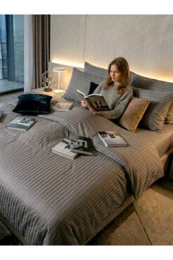 CAQQA Premium Gri / Antrasit Çift Kişilik Saten Nevresim Takımı