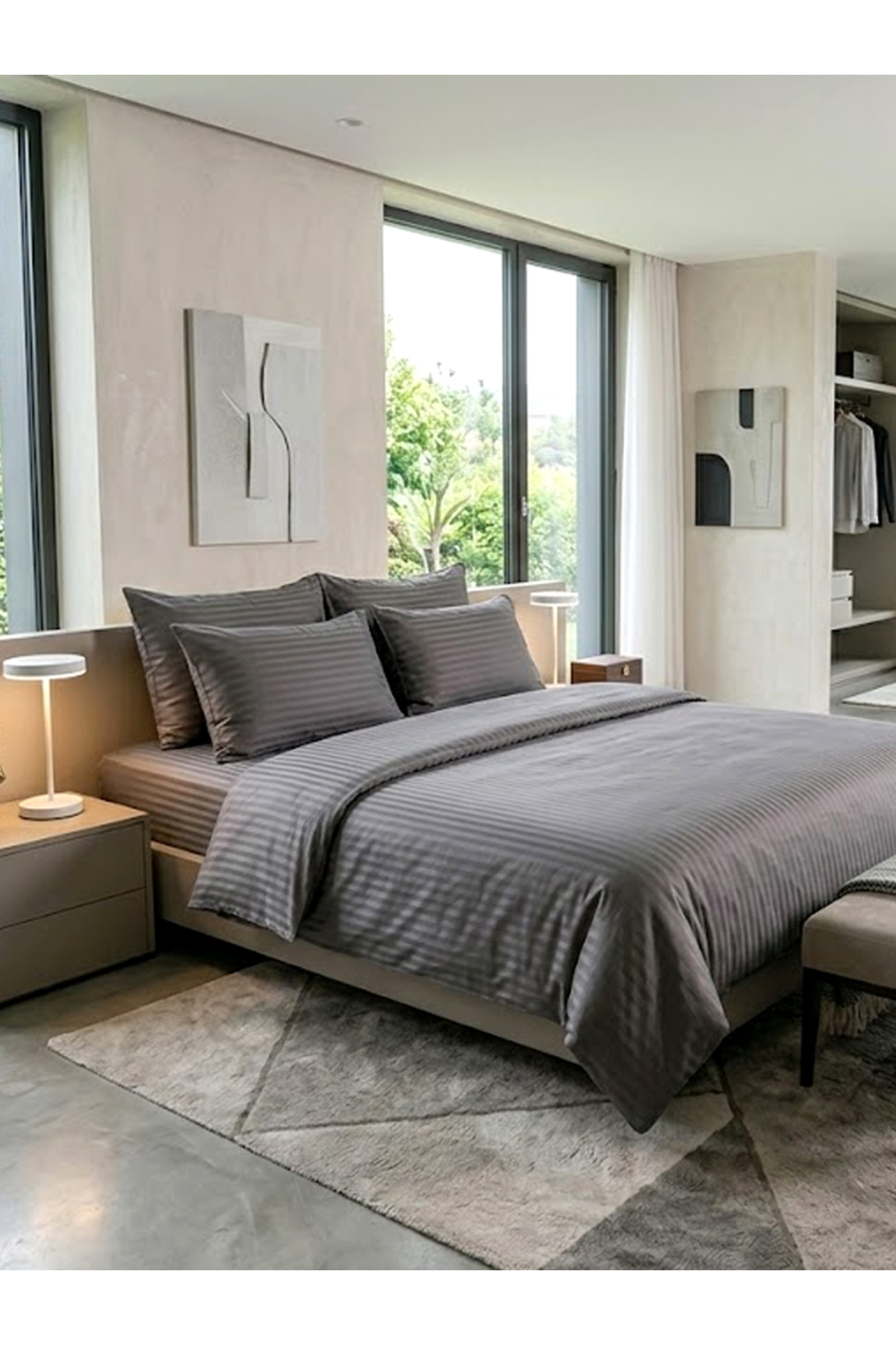 CAQQA Premium Gri / Antrasit Çift Kişilik Saten Nevresim Takımı - Görsel 2