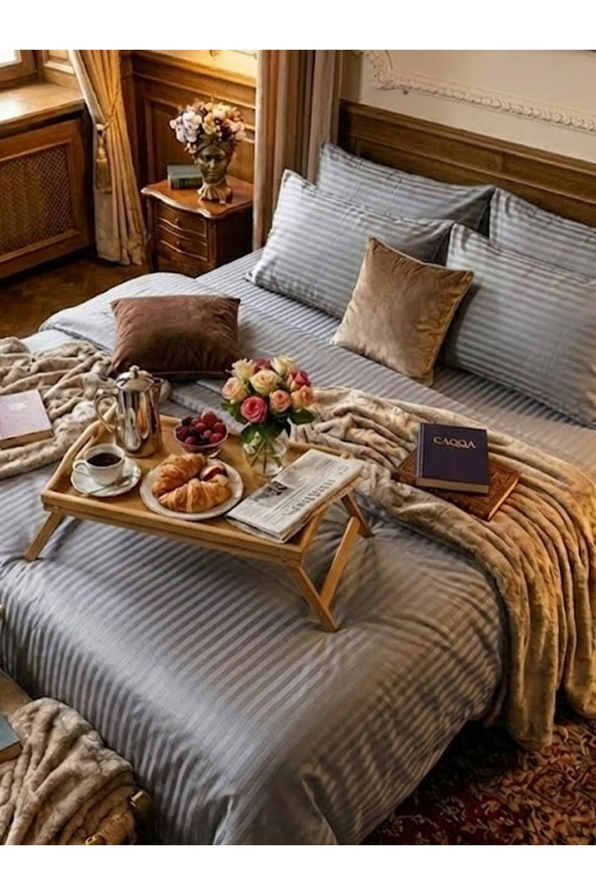 CAQQA Premium Gri / Antrasit Çift Kişilik Saten Nevresim Takımı - Görsel 3