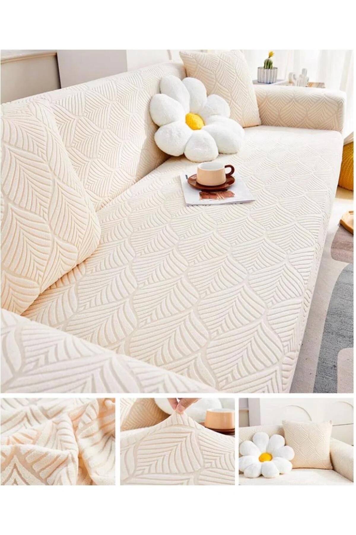 BASHTUGH TİCARET Koltuk Örtüsü takımı 4 Parça 3 3 1 1 Jakar Esnek Lastikli Leke Tutmaz yıkanabilir Çekyat kılıfı