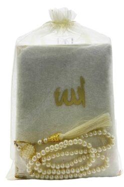 ZemzemHac Keseli Kadife Kaplı Türkçeli Yasin Ve Inci Tesbih Set Krem