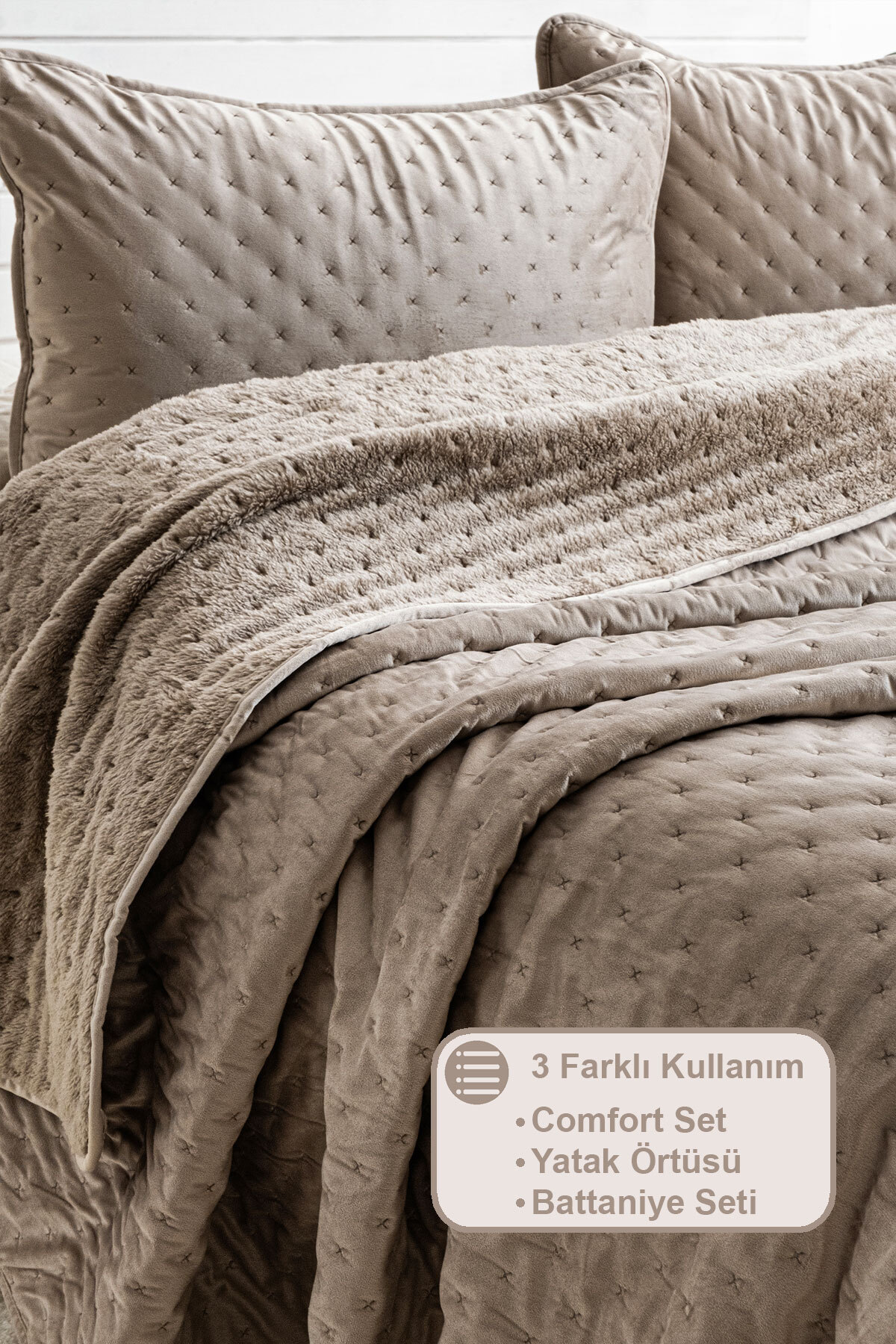 Elart Porto Flame Yatak Örtüsü Çift Kişilik (240x260 cm) Bej - Görsel 2