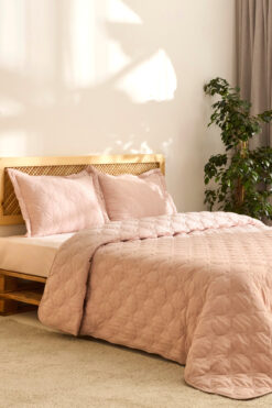 Kaşmir Home Lilly Çiçekli Çift Kişilik Yatak Örtüsü Takımı Pudra