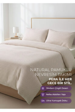 Days In Colours Çift Kişilik %100 Pamuk Çizgili Nevresim Takımı - Pera Serisi