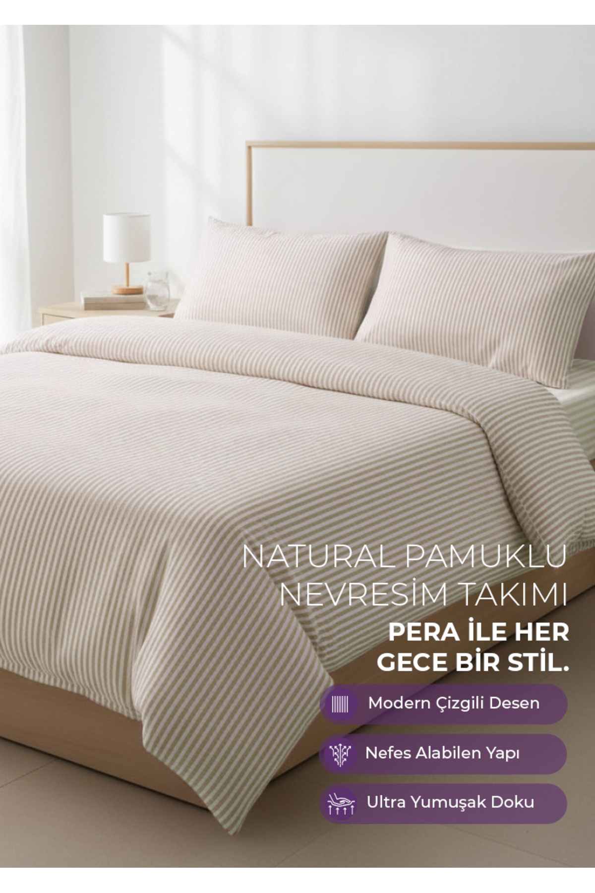 Days In Colours Çift Kişilik %100 Pamuk Çizgili Nevresim Takımı - Pera Serisi