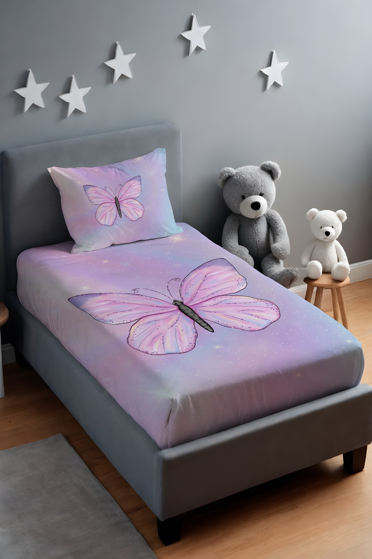 EVPANYA Işıltılı Kelebek Desenli Yatak Örtüsü ve Yastık Kılıfı - Görsel 2