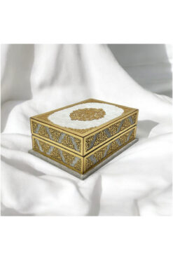Mustafa Ediz İsme Özel Beyaz Kadife Kaplı Kutulu Kuranı Kerim Seti