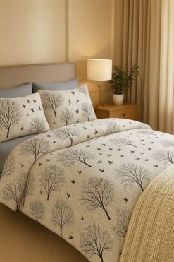 Sheri Home Tekstil Cotton Gri Ağaç Çift Kişilik Nevresim Seti Ca1453