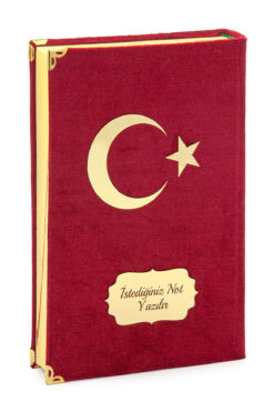 ihvan online İsme Özel Kadife Kaplı Ay Yıldız Hediyelik Kuranı Kerim - Orta Boy
