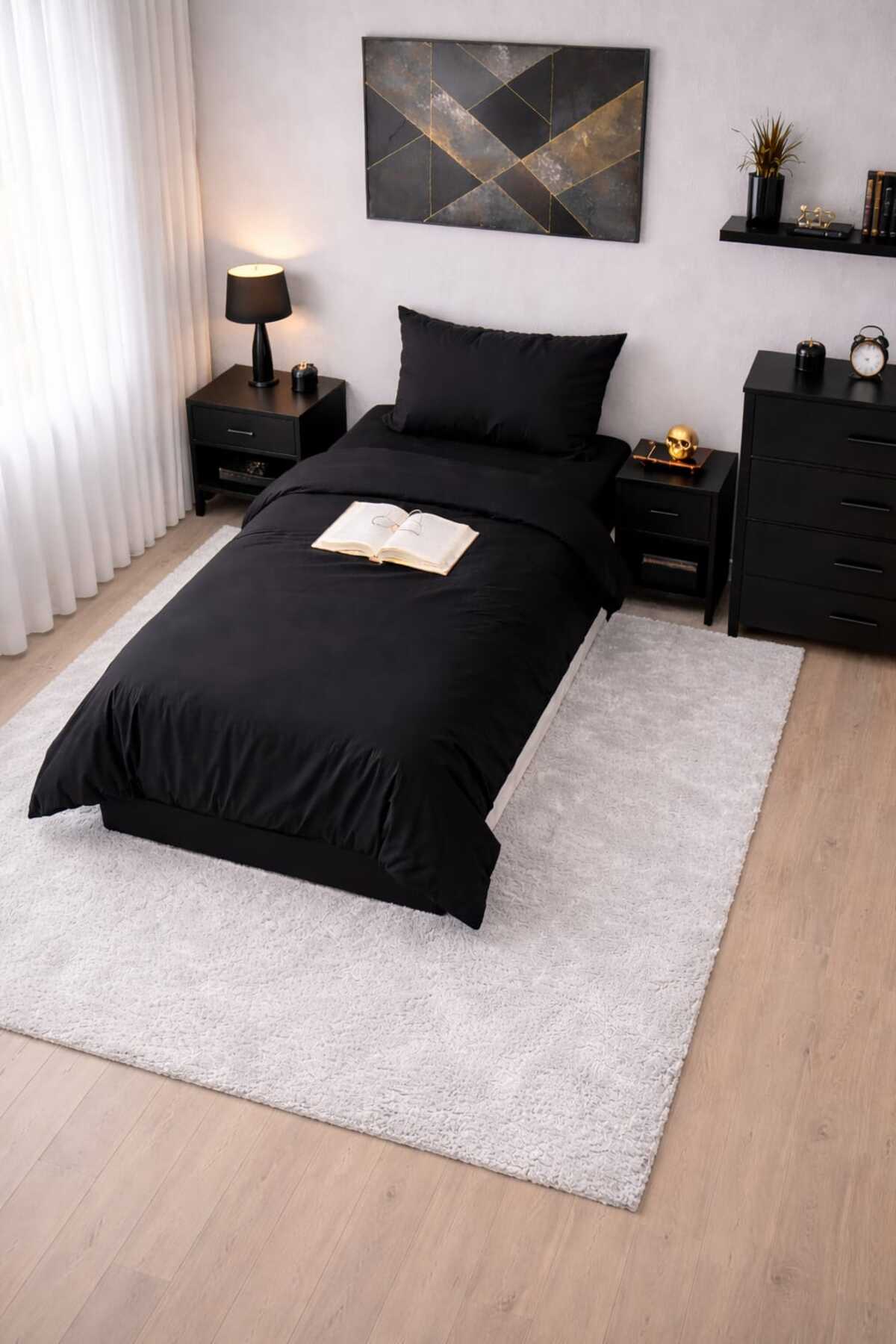 Seralay Home Siyah Tek Kişilik Lastıklı Carsaflı Nevresim Takım