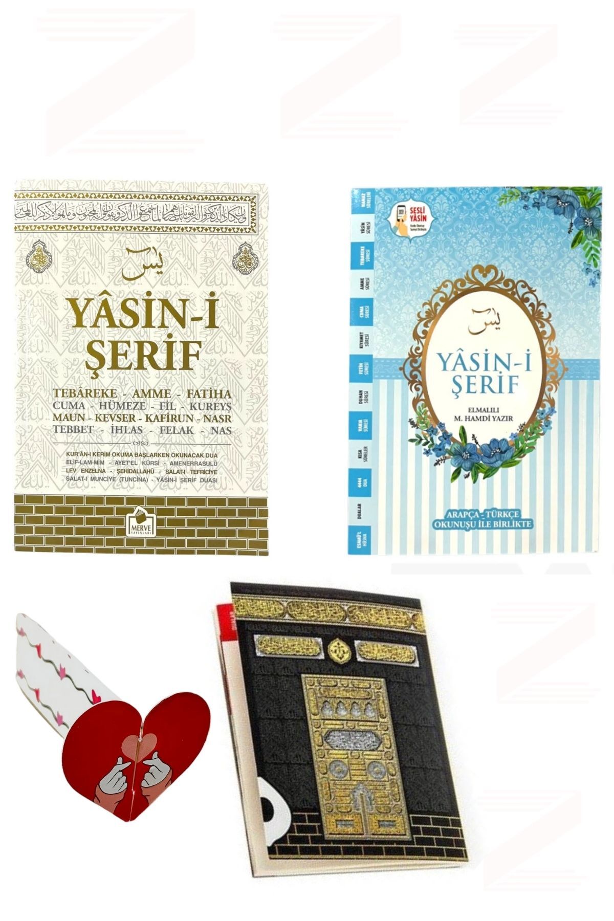 Merve Yayınları Yasin-i Şerif Okunuşlu ve Mealli Çanta Boy 3'lü Set (Özel Tasarım Kalp Ayraç Hediye)