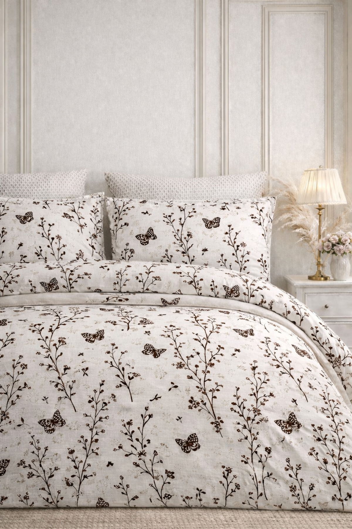 Sheri Home Lastikli Çarşaflı Çift Kişilik Nevresim Takımı Moda Kahve