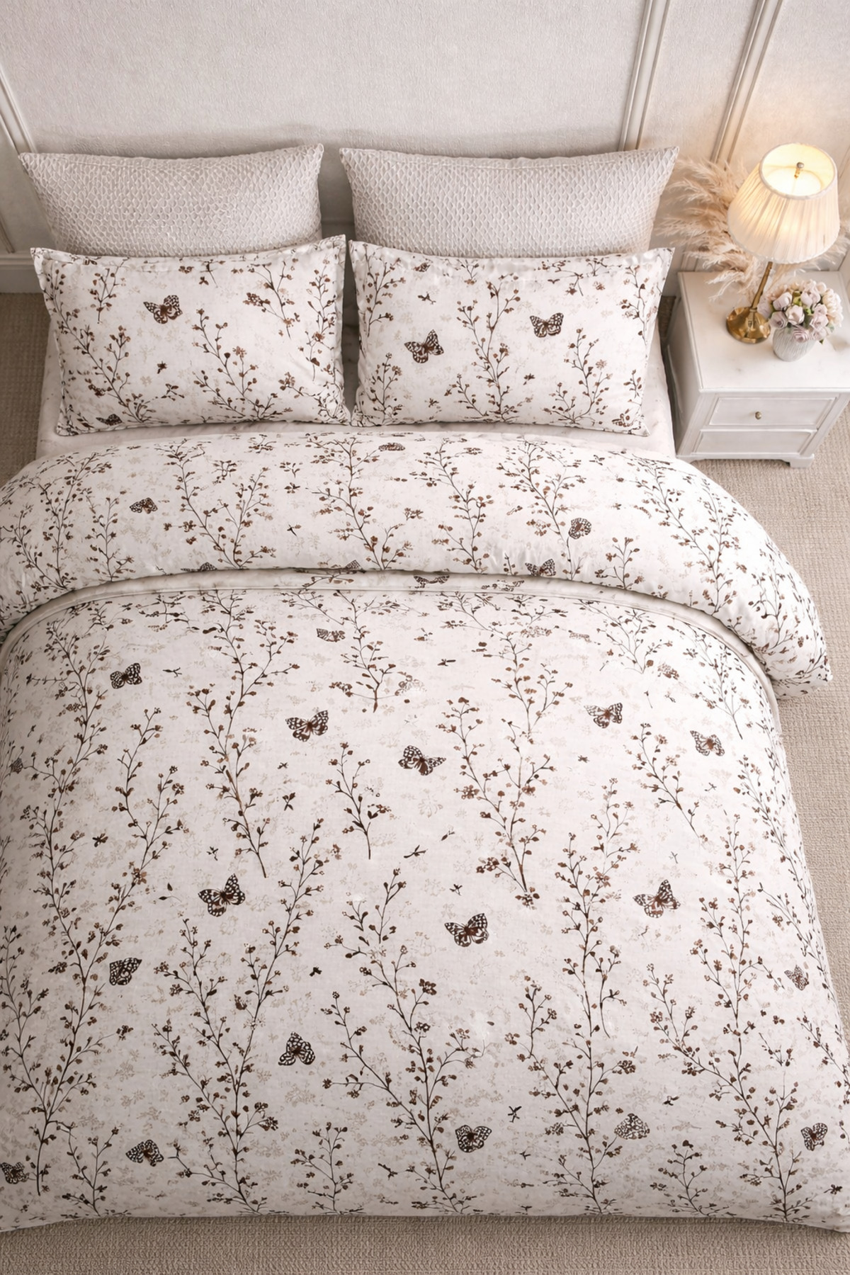 Sheri Home Lastikli Çarşaflı Çift Kişilik Nevresim Takımı Moda Kahve - Görsel 2