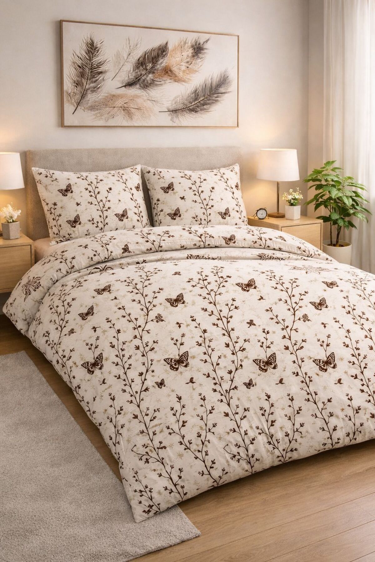 Sheri Home Lastikli Çarşaflı Çift Kişilik Nevresim Takımı Moda Kahve - Görsel 3